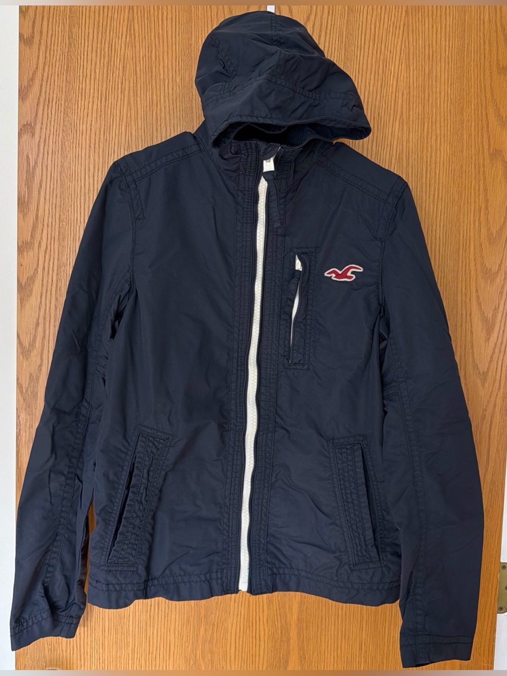 Vintage Hollister Solana Men’s M Navy Full Zip Hooded Windbreaker Jacket Y2K